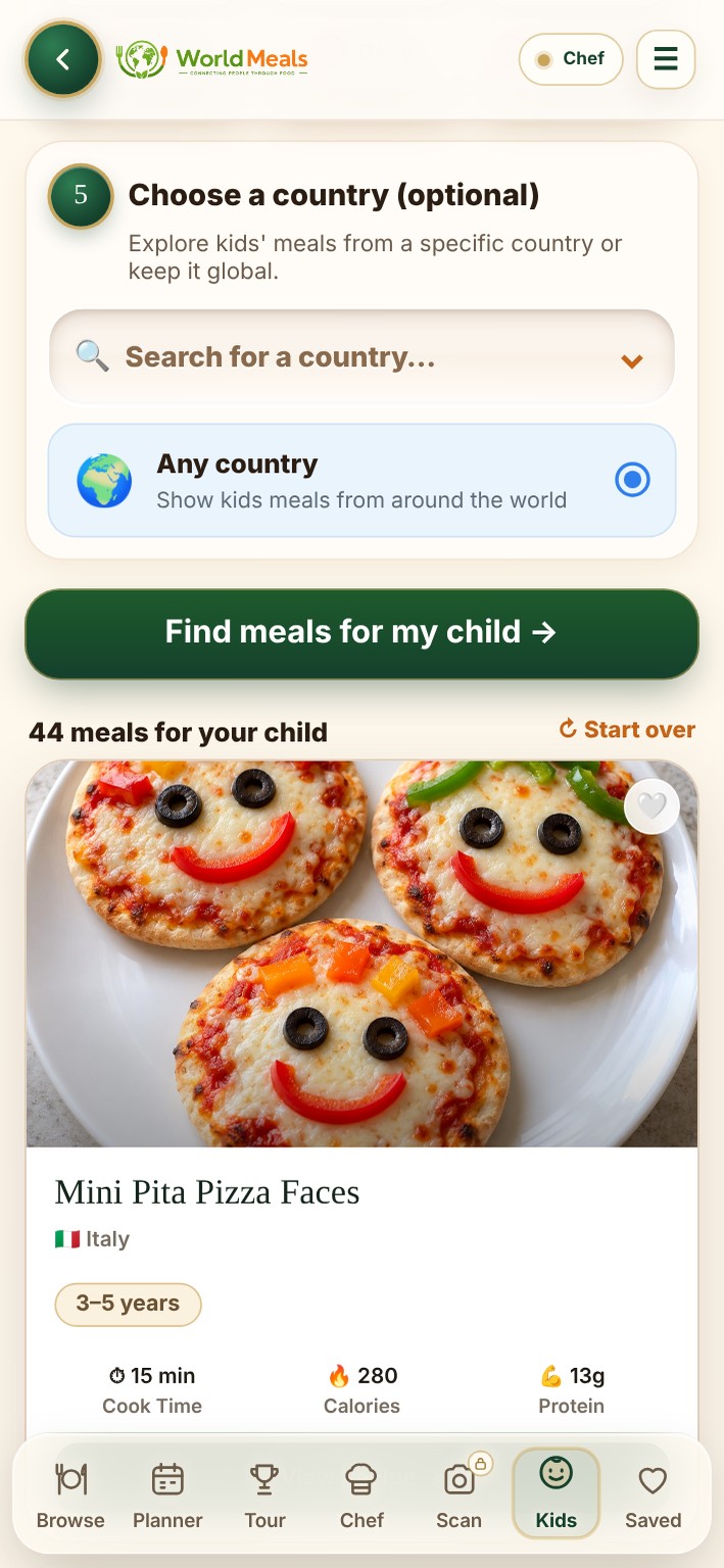 WorldMeals — International Recipe App for Adults & Kids